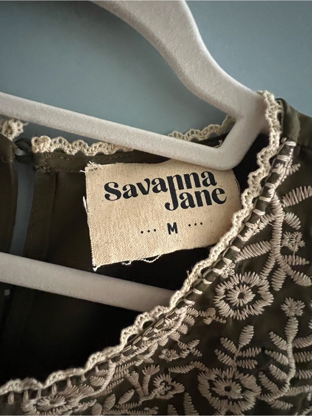 Savanna Jane Olive Short Sleeve Embroidered Yoke Blouse - Picture 4 of 5
